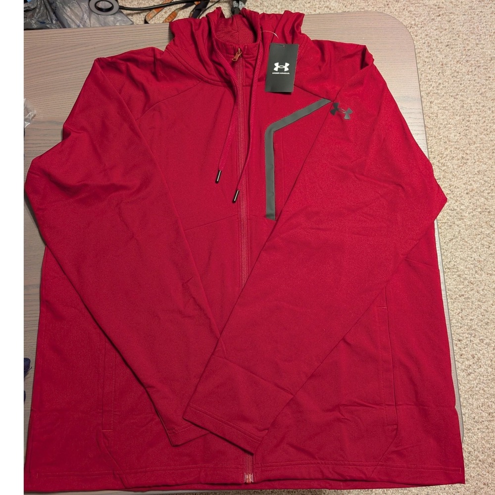 NWT Under Armour Mens XL Sportswear Woven Jacket Red Full Zip Hoodie (MSRP $110)
